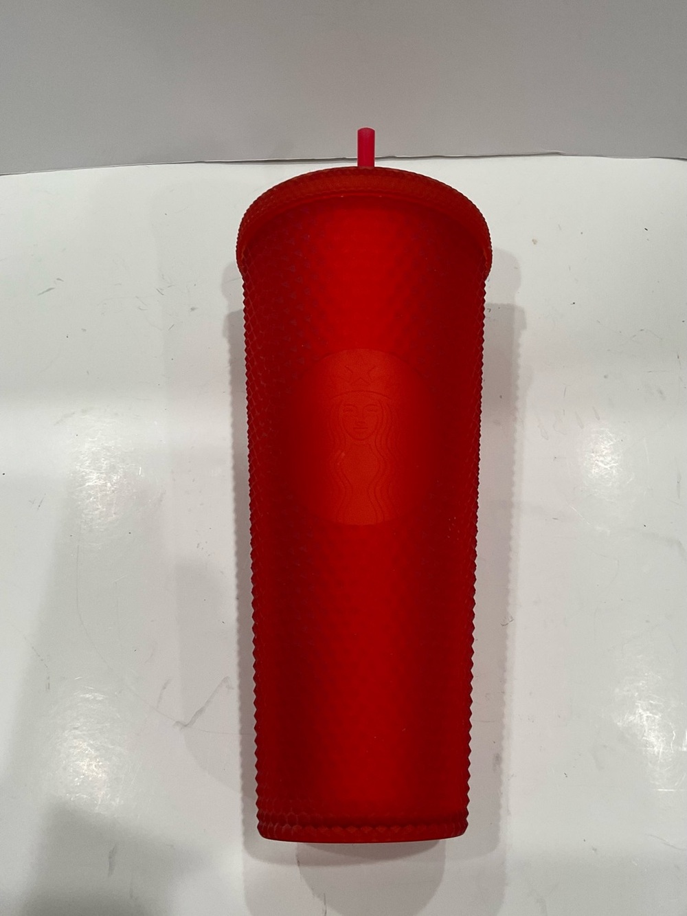 NEVER USED- STARBUCKS MATTE RED STUDDED VENTI 24oz TUMBLER- LID & STRAW